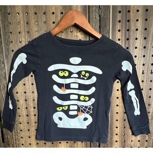 CARTER'S CHILDREN'S BLACK LONG SLEEVE SKELETON T-SHIRT SIZE 7/7a Halloween